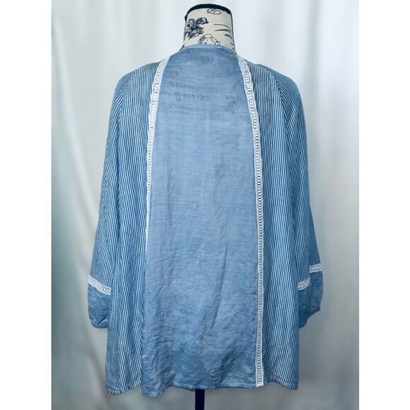 Ivanka Trump Women’s Sz. Large Blue White Striped Relaxed Fit Puff Sleeve Blouse - Picture 3 of 12